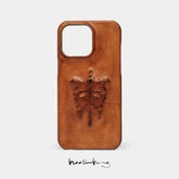 Skeleton aesthetic sculpture shape dark handmade matte wax cowhide mobile phone case art original jewelry accessories suitable for Apple 16promax 17pro15promax high-end Xingyu Orange