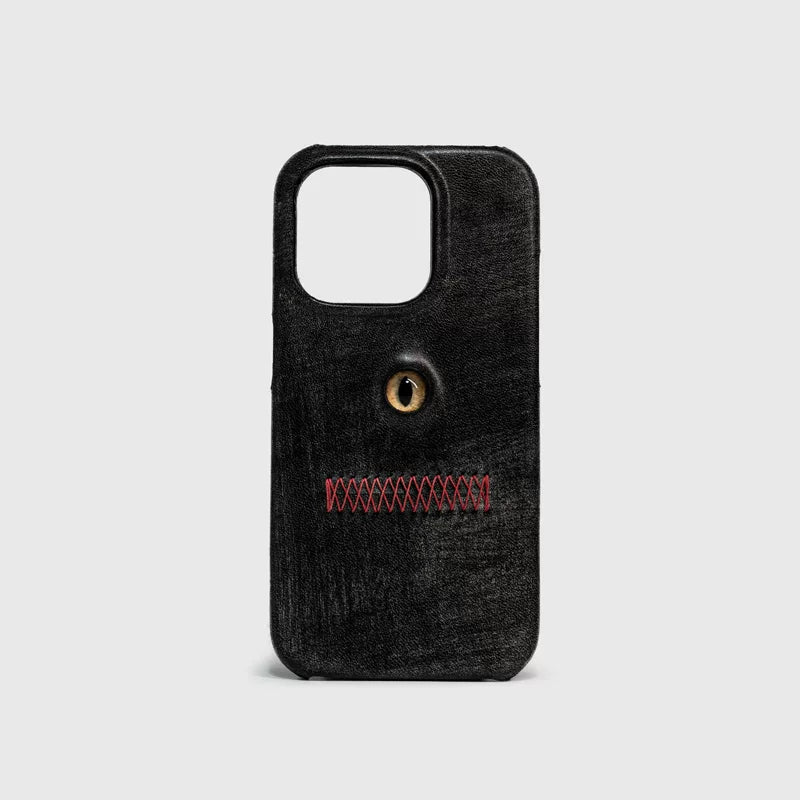 Purely handmade suitable for Apple 15promax new genuine leather old waxed leather creative eye phone case niche dark style high-end interesting 16pro iphone16promax 14