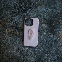 Apple 17pro pure handmade high-grade pink creative ear installation art mobile phone case suitable for new genuine leather aged cowhide niche high-end interesting 16pro iphone16promax