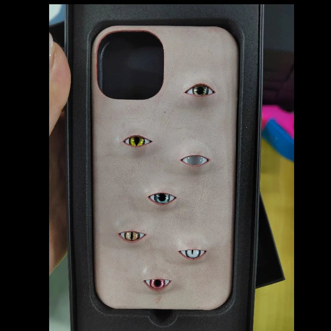 Italian A++ pink handmade cowhide mobile phone case suitable for iphone16pro leather case eye creative matte powder 15 handmade genuine leather 14promax16promax advanced multi-eye