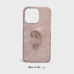 Apple 17pro pure handmade high-grade pink creative ear installation art mobile phone case suitable for new genuine leather aged cowhide niche high-end interesting 16pro iphone16promax