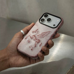 Three-pack all-inclusive mobile phone case, anti-fall horse embossed leather mobile phone case, suitable for iPhone17pro creative original 17promax year of the horse gift birthday genuine leather handmade custom texture