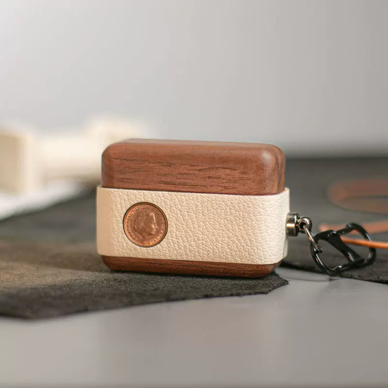 Handmade cowhide suitable for Apple Bluetooth headset earphone case airpods4 generation pro anti-fall high-end three-dimensional pro2 generation creative sheepskin wooden handmade earphone protective cover second generation