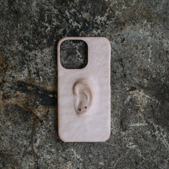 Apple 17pro pure handmade high-grade pink creative ear installation art mobile phone case suitable for new genuine leather aged cowhide niche high-end interesting 16pro iphone16promax