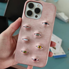 Italian A++ pink handmade cowhide mobile phone case suitable for iphone16pro leather case eye creative matte powder 15 handmade genuine leather 14promax16promax advanced multi-eye