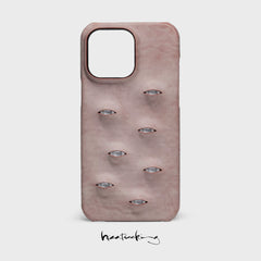 Italian A++ pink handmade cowhide mobile phone case suitable for iphone16pro leather case eye creative matte powder 15 handmade genuine leather 14promax16promax advanced multi-eye